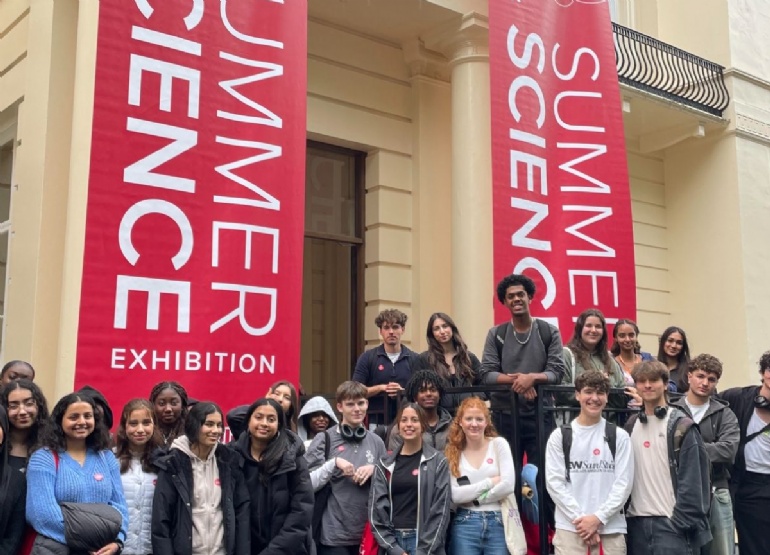students standign outside Royal Society Summer Science Exhibition
